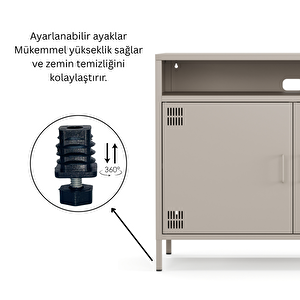 Pera Tv Ünitesi, Tv Dolabı,2 Kapaklı, Açık Raflı 100,50 X 40 X 79,50 Cm - Bej Rengi