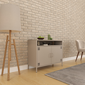 Pera Tv Ünitesi, Tv Dolabı,2 Kapaklı, Açık Raflı 100,50 X 40 X 79,50 Cm - Bej Rengi Kum Beji