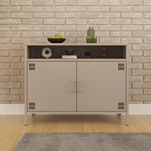 Pera Tv Ünitesi, Tv Dolabı,2 Kapaklı, Açık Raflı 100,50 X 40 X 79,50 Cm - Bej Rengi Kum Beji