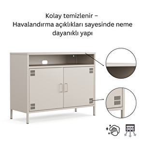 Pera Tv Ünitesi, Tv Dolabı,2 Kapaklı, Açık Raflı 100,50 X 40 X 79,50 Cm - Bej Rengi