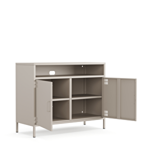 Pera Tv Ünitesi, Tv Dolabı,2 Kapaklı, Açık Raflı 100,50 X 40 X 79,50 Cm - Bej Rengi