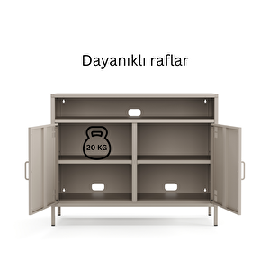 Pera Tv Ünitesi, Tv Dolabı,2 Kapaklı, Açık Raflı 100,50 X 40 X 79,50 Cm - Bej Rengi