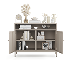 Pera Tv Ünitesi, Tv Dolabı,2 Kapaklı, Açık Raflı 100,50 X 40 X 79,50 Cm - Bej Rengi