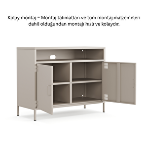 Pera Tv Ünitesi, Tv Dolabı,2 Kapaklı, Açık Raflı 100,50 X 40 X 79,50 Cm - Bej Rengi