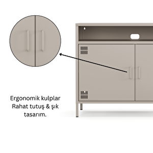 Pera Tv Ünitesi, Tv Dolabı,2 Kapaklı, Açık Raflı 100,50 X 40 X 79,50 Cm - Bej Rengi
