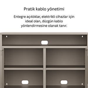 Pera Tv Ünitesi, Tv Dolabı,2 Kapaklı, Açık Raflı 100,50 X 40 X 79,50 Cm - Bej Rengi