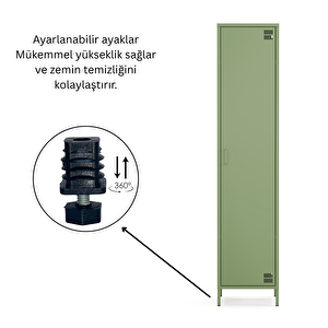 Pera Metal Elbise Dolabı, Soyunma Dolabı, Tek Kapılı, 41,50 X 40 X 189,50 Cm - Ral 6011 Yeşil