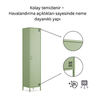 Pera Metal Elbise Dolabı, Soyunma Dolabı, Tek Kapılı, 41,50 X 40 X 189,50 Cm - Ral 6011 Yeşil