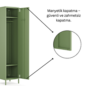 Pera Metal Elbise Dolabı, Soyunma Dolabı, Tek Kapılı, 41,50 X 40 X 189,50 Cm - Ral 6011 Yeşil