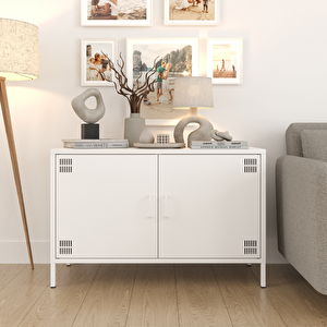 Pera Tv Ünitesi, Tv Dolabı,2 Kapaklı Dolap 100,50 X 40 X 64,50 Cm - Ral 9016 Beyaz Ral 9016