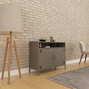 Pera Tv Ünitesi, Tv Dolabı,2 Kapaklı, Açık Raflı 100,50 X 40 X 79,50 Cm -  Ral 7039 Antrasit Ral 7039
