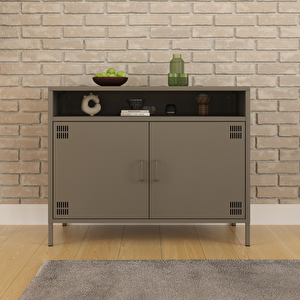 Pera Tv Ünitesi, Tv Dolabı,2 Kapaklı, Açık Raflı 100,50 X 40 X 79,50 Cm -  Ral 7039 Antrasit Ral 7039