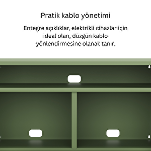 Pera Tv Ünitesi, Tv Dolabı,2 Kapaklı, Açık Raflı 100,50 X 40 X 64,50 Cm - Ral 6011 Yeşil