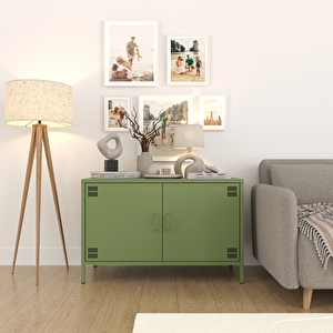 Pera Tv Ünitesi, Tv Dolabı,2 Kapaklı Dolap 100,50 X 40 X 64,50 Cm - Ral 6011 Yeşil Ral 6011
