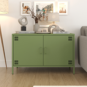 Pera Tv Ünitesi, Tv Dolabı,2 Kapaklı Dolap 100,50 X 40 X 64,50 Cm - Ral 6011 Yeşil Ral 6011