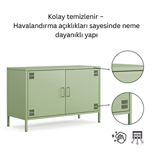 Pera Tv Ünitesi, Tv Dolabı,2 Kapaklı Dolap 100,50 X 40 X 64,50 Cm - Ral 6011 Yeşil