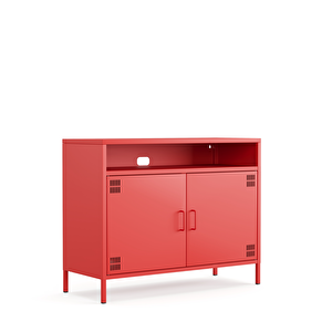 Tv Ünitesi, Tv Dolabı,2 Kapaklı, Açık Raflı 100,50 X 40 X 79,50 Cm - Ral 3020 Kırmızı