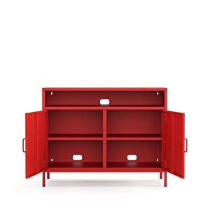 Tv Ünitesi, Tv Dolabı,2 Kapaklı, Açık Raflı 100,50 X 40 X 79,50 Cm - Ral 3020 Kırmızı