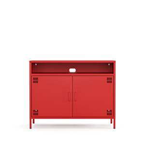 Tv Ünitesi, Tv Dolabı,2 Kapaklı, Açık Raflı 100,50 X 40 X 79,50 Cm - Ral 3020 Kırmızı