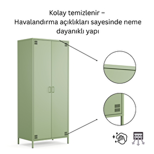 Pera Metal Elbise Dolabı, Soyunma Dolabı, İki Kapılı, 80,50 X 50 X 189,50 Cm - Ral 6011 Yeşil