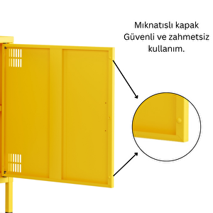 Pera Tv Ünitesi, Tv Dolabı,2 Kapaklı, Açık Raflı 130,50 X 40 X 64,50 Cm - Ral 1018 Sarı