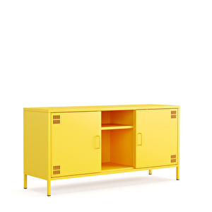 Pera Tv Ünitesi, Tv Dolabı,2 Kapaklı, Açık Raflı 130,50 X 40 X 64,50 Cm - Ral 1018 Sarı