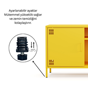 Pera Tv Ünitesi, Tv Dolabı,2 Kapaklı, Açık Raflı 130,50 X 40 X 64,50 Cm - Ral 1018 Sarı