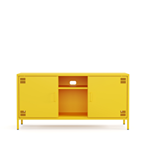 Pera Tv Ünitesi, Tv Dolabı,2 Kapaklı, Açık Raflı 130,50 X 40 X 64,50 Cm - Ral 1018 Sarı