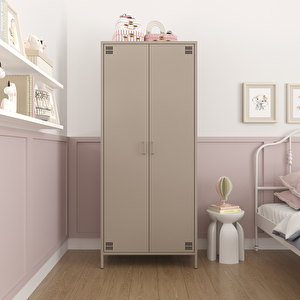 Pera Metal Elbise Dolabı, Soyunma Dolabı, İki Kapılı, 80,50 X 50 X 189,50 Cm - Bej Rengi Kum Beji