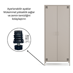 Pera Metal Elbise Dolabı, Soyunma Dolabı, İki Kapılı, 80,50 X 50 X 189,50 Cm - Bej Rengi