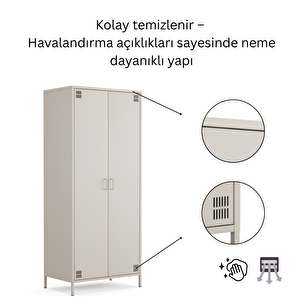 Pera Metal Elbise Dolabı, Soyunma Dolabı, İki Kapılı, 80,50 X 50 X 189,50 Cm - Bej Rengi