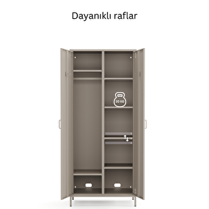 Pera Metal Elbise Dolabı, Soyunma Dolabı, İki Kapılı, 80,50 X 50 X 189,50 Cm - Bej Rengi