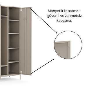 Pera Metal Elbise Dolabı, Soyunma Dolabı, İki Kapılı, 80,50 X 50 X 189,50 Cm - Bej Rengi