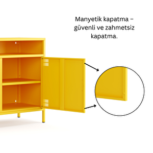 Pera Tv Ünitesi, Tv Dolabı,2 Kapaklı, Açık Raflı 100,50 X 40 X 79,50 Cm - Ral 1018 Sarı