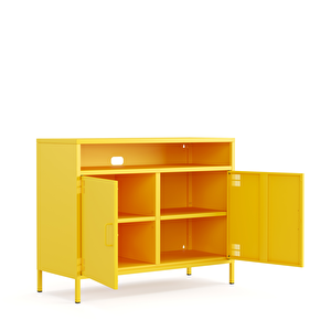 Pera Tv Ünitesi, Tv Dolabı,2 Kapaklı, Açık Raflı 100,50 X 40 X 79,50 Cm - Ral 1018 Sarı
