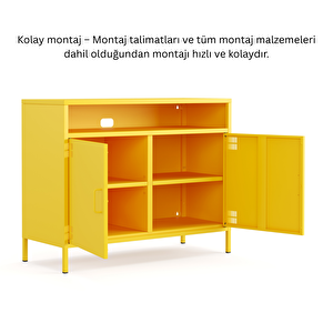 Pera Tv Ünitesi, Tv Dolabı,2 Kapaklı, Açık Raflı 100,50 X 40 X 79,50 Cm - Ral 1018 Sarı