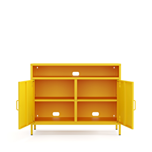 Pera Tv Ünitesi, Tv Dolabı,2 Kapaklı, Açık Raflı 100,50 X 40 X 79,50 Cm - Ral 1018 Sarı