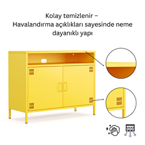 Pera Tv Ünitesi, Tv Dolabı,2 Kapaklı, Açık Raflı 100,50 X 40 X 79,50 Cm - Ral 1018 Sarı