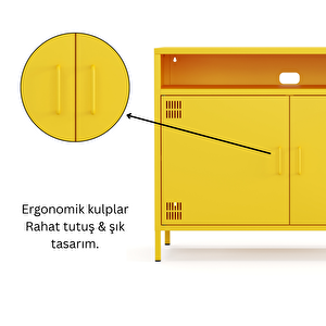 Pera Tv Ünitesi, Tv Dolabı,2 Kapaklı, Açık Raflı 100,50 X 40 X 79,50 Cm - Ral 1018 Sarı