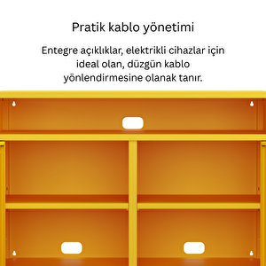 Pera Tv Ünitesi, Tv Dolabı,2 Kapaklı, Açık Raflı 100,50 X 40 X 79,50 Cm - Ral 1018 Sarı