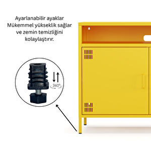 Pera Tv Ünitesi, Tv Dolabı,2 Kapaklı, Açık Raflı 100,50 X 40 X 79,50 Cm - Ral 1018 Sarı