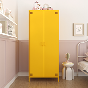 Pera Metal Elbise Dolabı, Soyunma Dolabı, İki Kapılı, 80,50 X 50 X 189,50 Cm - Ral 1018 Sarı Ral 1018