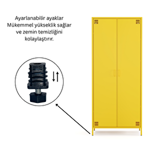 Pera Metal Elbise Dolabı, Soyunma Dolabı, İki Kapılı, 80,50 X 50 X 189,50 Cm - Ral 1018 Sarı