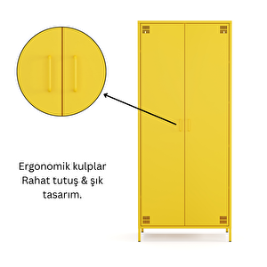 Pera Metal Elbise Dolabı, Soyunma Dolabı, İki Kapılı, 80,50 X 50 X 189,50 Cm - Ral 1018 Sarı