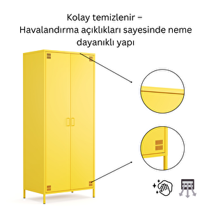 Pera Metal Elbise Dolabı, Soyunma Dolabı, İki Kapılı, 80,50 X 50 X 189,50 Cm - Ral 1018 Sarı