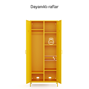 Pera Metal Elbise Dolabı, Soyunma Dolabı, İki Kapılı, 80,50 X 50 X 189,50 Cm - Ral 1018 Sarı