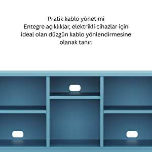 Pera Tv Ünitesi, Tv Dolabı,2 Kapaklı, Açık Raflı 130,50 X 40 X 64,50 Cm - Ral 5024 Mavi