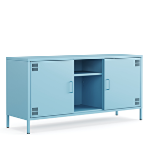 Pera Tv Ünitesi, Tv Dolabı,2 Kapaklı, Açık Raflı 130,50 X 40 X 64,50 Cm - Ral 5024 Mavi Ral 5024