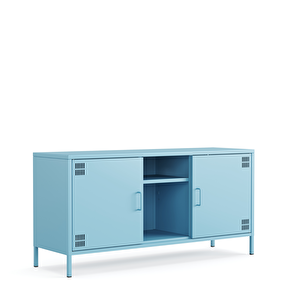 Pera Tv Ünitesi, Tv Dolabı,2 Kapaklı, Açık Raflı 130,50 X 40 X 64,50 Cm - Ral 5024 Mavi