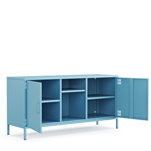 Pera Tv Ünitesi, Tv Dolabı,2 Kapaklı, Açık Raflı 130,50 X 40 X 64,50 Cm - Ral 5024 Mavi